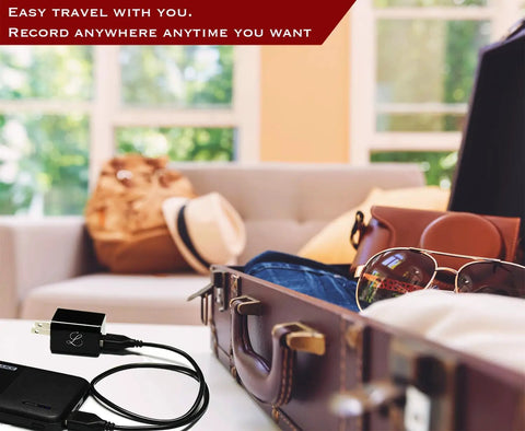 Hidden Spy Camera Nanny Cam With 1080P Full HD Video And Advanced Motion Detection discreetly placed near a suitcase in a home setting
