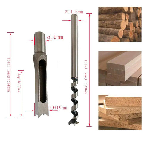 Top Shelf 3/4 Inch Woodworking Mortising Chisel Built Different For Killer Square Holes Sharpened High Speed Steel Power Tool Bit next to wood samples.