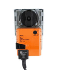 Top Shelf 10 Nm Rotary Actuator For Ventilation Ducts With Sick Valve Adjustment Manual Override Plug And Play 24 Volt AC DC Motor, front view.