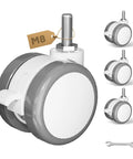 Lockable Stem Caster Wheels Set Of Four, 2 Inch Nylon Threaded Swivel Casters With Five Sixteenth Inch Stems, 8mm Diameter And M8 Thread, Replacement For Standing Desks, Each Wheel Load Capacity 100 Lbs, White, shown with installation tool