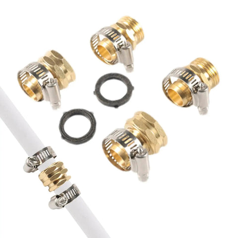 Heavy Duty Garden Hose Repair Kit With Solid Brass Coupler And Double Clamps For Fixing Leaks Fast No More Plastic Fittings That Crack Under High Pressure Water Flow Durable Professional Grade Mender Tool For Outdoor Yard Work, 3/4 inch