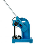 Heavy Duty Manual Arbor Press Built Like A Tank From Solid Cast Iron side view with a steel anvil and pressing lever.