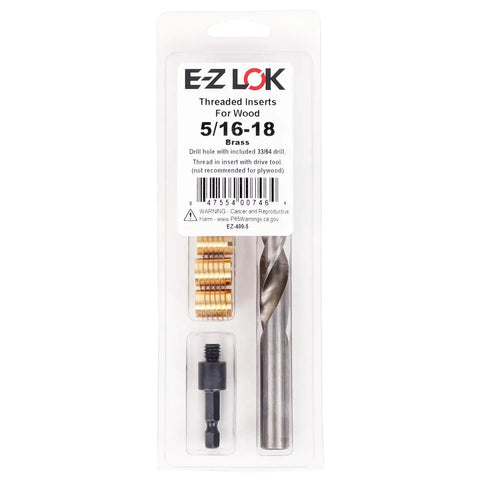 Wood Threaded Inserts Kit For Furniture And Cabinetry, Brass 5/16-18 Knife Thread Inserts (5) With Drill And Driver, Installation Tool, UNC Threads For Strong Wood Machining, DIY Ready Kit For Storm Windows And Marine Projects