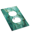 Turquoise And Gold Gemstone Marble Texture Switch Plate One Gang Duplex Outlet Cover close-up view showing gold vein accents.