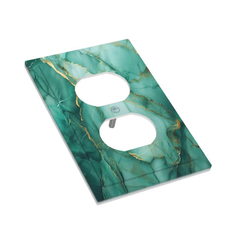 Turquoise And Gold Gemstone Marble Texture Switch Plate One Gang Duplex Outlet Cover close-up view showing gold vein accents.