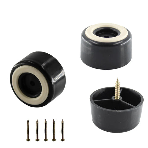 Kick Up Your Living Space Smoothly With These Tough Furniture Feet Risers Decked Out With A Grippy Rubber Base Elevates Sofas Tables And Chairs A Sweet Inch Saves Floors From Scratches Comes Packed With Four Heavy Duty Mounting Screws For Easy Install, set of four black risers with rubber base and screws.