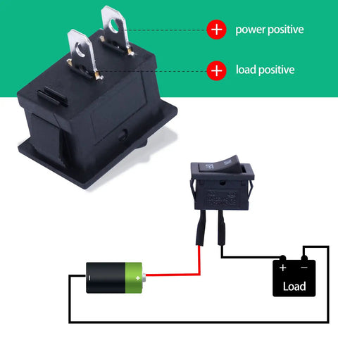 Diagram of Five Pack Rocker Switches SPST On Off 2 Pins 2 Position 6A 250V And 10A At 125V With Pre Soldered Wires Black Square Car Boat Toggle