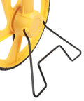 Close-up of Halearo Imperial Metric Measuring Wheel with Telescopic Handle and Data showing the yellow wheel hub and black support stand.