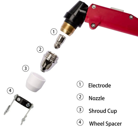 Exploded view of Pro Grade Plasma Cutter Nozzle Electrodes Consumables Kit With 1.5 Tip For 80 Amp 45 Pieces showing parts