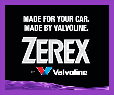Top Shelf Ready To Roll Antifreeze Coolant Featuring Phosphate Silicate Free Organic Acid Formula For Real Deal Engine Guard Against Freezing Overheating And Rust In A Prediluted Ready To Pour Mix Case Of Six Gallons label by Valvoline with Zerex logo on black background.