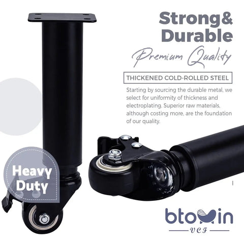 4 Pack Adjustable Furniture Legs With Swivel Casters 360 Degree Rotation Braking Heavy Duty Replacement close-up, metal material