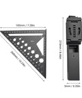 7 Inch Carpenter Square Set With 5 Meter Steel Tape And Belt Loop Aluminum Alloy Rafter Square with measurements.