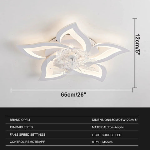 Low Profile Ceiling Fan With Light Remote Control, 6 Speeds, 3 Color Modes, 26 Inch, iron and acrylic flower design, sleek flush mount