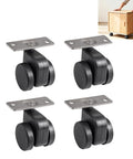 Set Of 4 Dead Silent Caster Wheels With Auto Locking Stem And 360 Swivel Top Plate for easy furniture mobility.