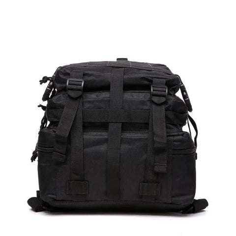 All Day Ready 45L Nylon Waterproof Tactical Backpack with large main compartment, MOLLE gear, padded straps, durable build, black color