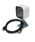 Omnidirectional Presentation Barcode Scanner Kit 1D 2D Wired DPM IP52 White with USB Cable and Presentation Cradle shown