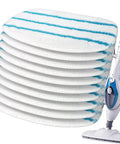10 Pack Replacement Steam Mop Pads That Fit ThermaPro 10-In-1 Steam Mop Cleaners stacked next to a steam mop