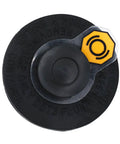 Top view of Brake Fluid Reservoir Cap For Toyota Vehicles Fits Camry Corolla 4Runner Tacoma Highlander RAV4 Avalon Yaris Prius MR2 Spyder Mirai And More Durable Easy Install Engine Bay Accessory showing yellow lock icon