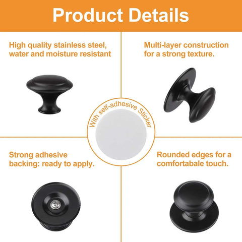 Product details of Matte Black 1.18 Inch Self Stick Drawer Knobs Set Of 24 Cabinets Pulls No Drill No Fuss Adhesive Sliding Door Handles
