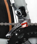 Close-up of Tiagra 20-speed drivetrain on Toray T800 Carbon Frame Road Bike Model H, showcasing chainring and derailleur details.