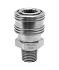 Heavy Duty 303 Stainless Steel Male NPT Quick Coupler, 1/4 inch size, designed for pressure washers and spray guns.