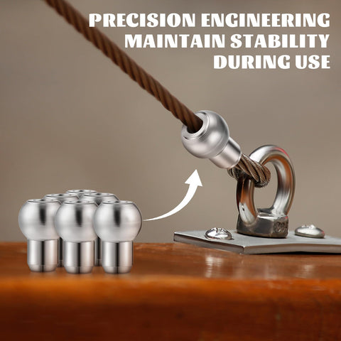 Close-up of 20 Piece Single Shank Ball Set Stainless Steel Swage Fittings for Cable and Wire Rope in Gym Setup in use