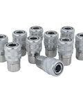 A Style One Quarter Inch FNPT Air Quick Connect Couplers Pack Of 10 With Buna N Seal, 34 CFM Flow, 250 Degree Fahrenheit Max, Easy Push To Connect Air Tool Fitting, Made In USA