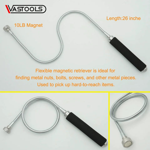 VASTOOLS flexible magnetic pickup tool with 26-inch bendable shaft and black handle; magnet head