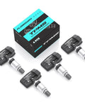 TPMS Sensor Set Of 4 For 315MHz Tire Pressure Monitoring System, Pre Programmed, OBD Relearn Required, Easy Install, High Quality Replacement Direct Fit, Vehicle Make Compatible, Weather Resistant Construction, Long Lasting Performance, box and four sensors