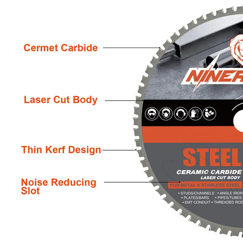 14 Inch Carbide Tipped Cold Cut Chop Saw Blade 66 Tooth For Ferrous Metals Steel And Angle Iron Delivers Clean Burr Free Cuts With Less Heat And Sparks Fits Most 14 Inch Chop Saws Made For Pros And DIYers side view showing tooth design and labeling