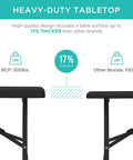 Four Foot Plastic Folding Table Heavy Duty Portable With Carry Handle Ideal For Indoor Outdoor Use Locking Legs For Picnic Party Camping Black Durable Easy Clean Wide Stable Surface For Any Gathering comparing thickness with other brands