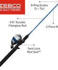 Salt Fisher 33 Spincast Reel And Rod Combo For Saltwater Inshore Fishing, 6 Foot 6 Inch Two-Piece Medium-Heavy Power Rod With Moderate-Fast Action