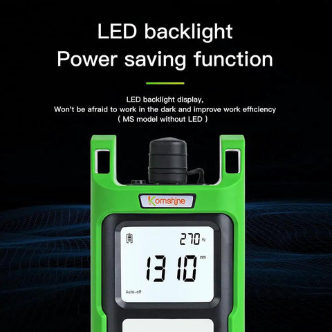 Fiber Optic Light Source 1310 1490 1550 Nanometer with LED backlight display on drop proof silicon shell for FTTH testing.