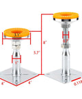 Built Tough As Nails 2 Pack Adjustable Support Jacks showing height and diameter measurements, designed for RV steps or cabinet leveling.