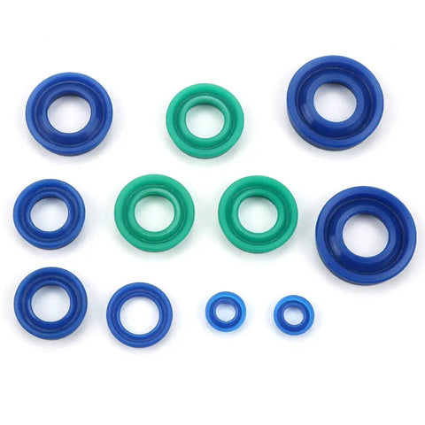 Mercedes R230 roof hydraulic seal kit replacement for all roof cylinders 2003 2011, durable polyurethane seals in green and blue