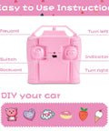 Pink 2.4GHz remote for Pink DIY Sticker RC Jeep For Girls with control labels and DIY sticker illustrations below.