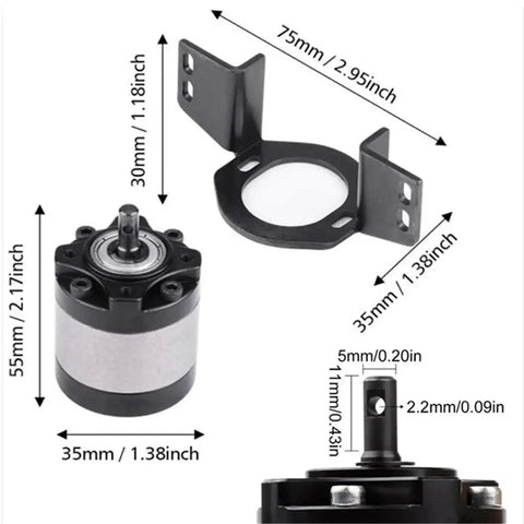 One Seventeen Planetary Gearbox with Motor Gear Beefy Metal Transmission dimensions and parts details for RC D90 crawlers