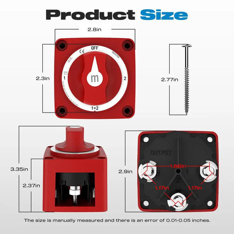 Heavy Duty 300A Battery Disconnect Switch 4 Position 1 Both 2 Off With Knob Make Before Break Contact Design Waterproof
