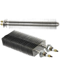 Rock Solid Electric Finned Tubular Heater Delivering Quick Strike Warmup 1500W 230V Power with stainless steel fins and mounting ends.