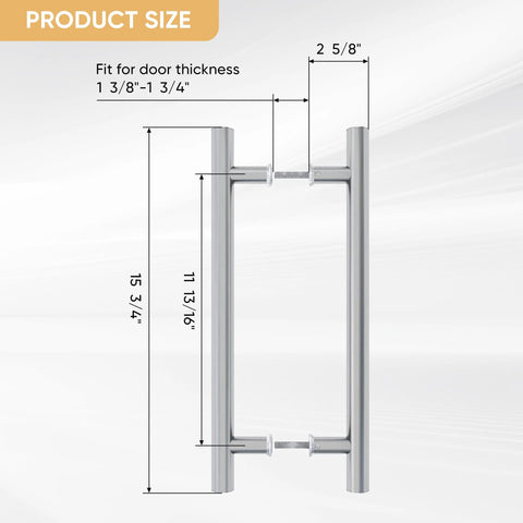 16 Inch Push Pull Door Handle Double Sided H Shape Stainless Steel For Sliding And Swing Doors Heavy Duty Silver Finish