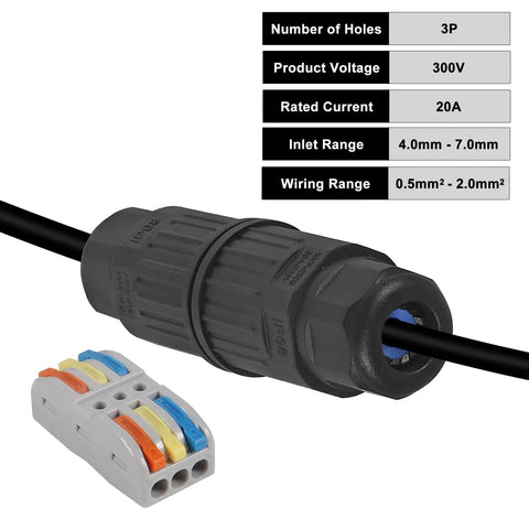 4 Pack IP68 Waterproof Junction Box For Outdoor Wiring, 3 Way Wire Connector with plug and play install, no screwdriver needed.