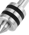 MT3 live center with Morse taper 3, alloy steel body, knurled black bands, conical point