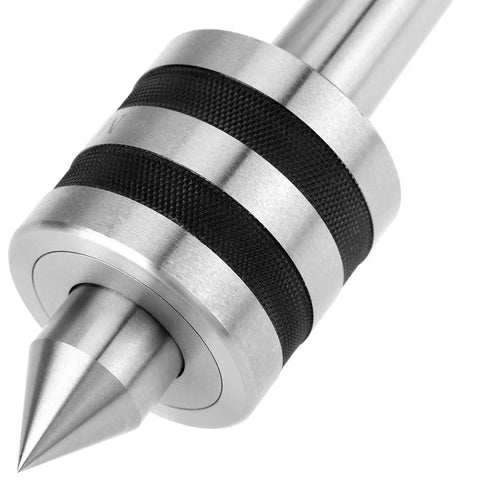 MT3 live center with Morse taper 3, alloy steel body, knurled black bands, conical point