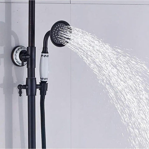 Close-up of UMJIGF Shower System with Hot and Cold Water Shower Combo Set Multifunction Double Handles Shower Faucet Set.