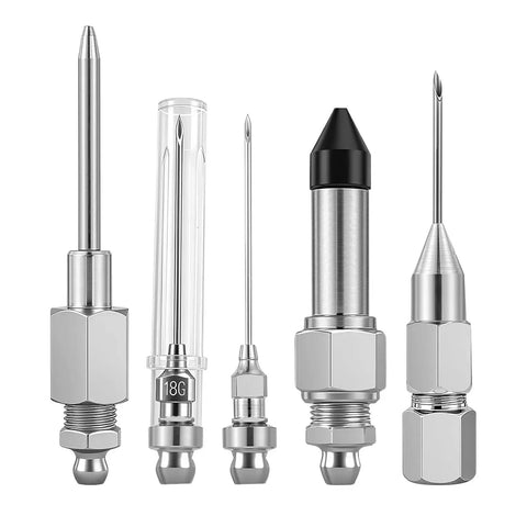 Industrial Grade Grease Needle Coupler Set With High Pressure Needle Nozzle For Precision Lubrication In Narrow Engine Tight Spaces Built Tough Heavy Duty Metal Construction Long Lasting Car Maintenance Tool showcasing metal couplers and precision nozzles.