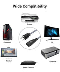 Heavy Duty 10A 18AWG Nylon Braided 10 Ft AC Power Cord 3 Prong Replacement Cable For Computer TV Monitor Printer Projector