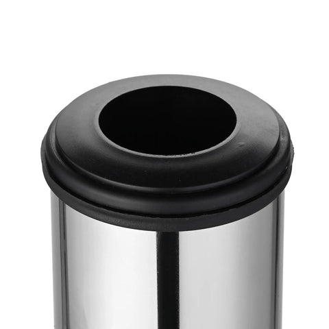 Close-up of sturdy stainless steel patio umbrella stand with dual mounting options for deck or concrete granite surfaces.