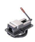 Get Ready to Grind With This Badass 100mm Bench Vise Featuring A Swivel Base For Ultimate Precision On Your QM16100 Milling Machine Setup Clamps Tight And Keeps Your Work Stable No Shake, showing the vise from an angled view.