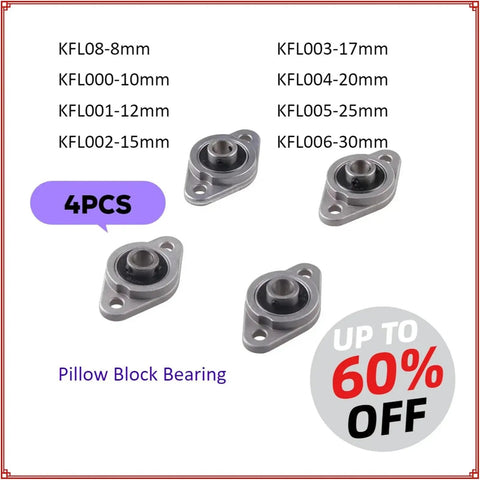 Badass Four Piece Pillow Block Bearing Set KFL Series Zinc Alloy 8 To 20 MM Bore Heavy Duty Units Built Like Tanks To Resist Rust And Handle Daily Grind With Dust Tight Seals Sure Fire Smooth Spin For Shop Machine Ops Wherever You Go.