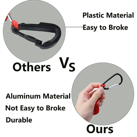 Replace Mercury Marine Kill Switch Lanyard With A 54 Inch Long Emergency Stop Safety Cord Aluminum Clip Red 7.5 Inch Coil Durable Marine Lanyard For Outboard Boats Easy To Sit Comfortably On The Dinghy comparison image of plastic vs aluminum clip materials